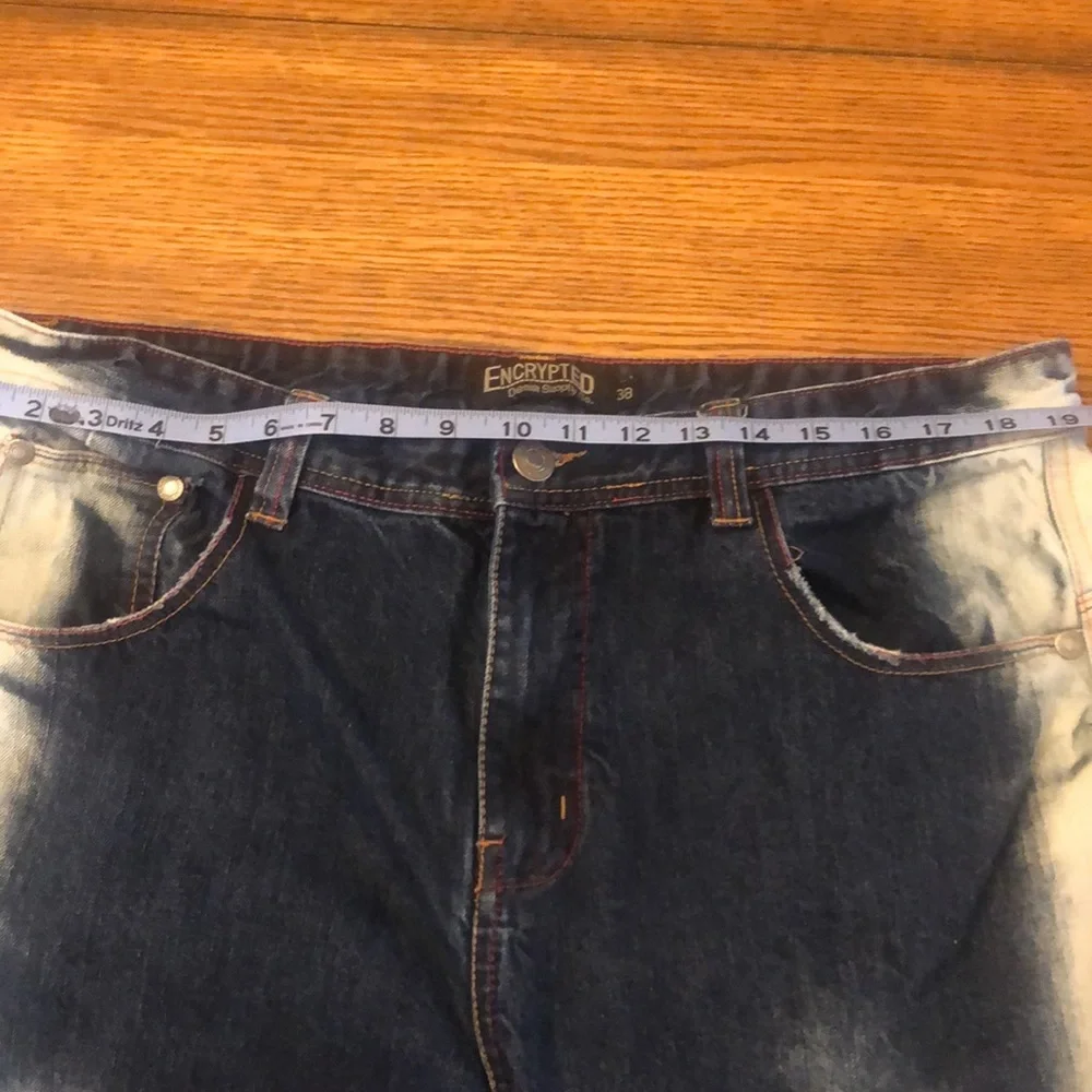 Mens Encrypted Jeans 38 x 31 Denim Distress Bleached - Picture 12 of 15